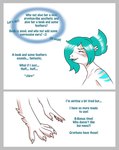 avian beak blue_hair blush claws comic dialogue english_text eyes_closed feathers felid female fur hair lipstick makeup mammal markings nude simple_background solo strawberrytfs text transformation white_background