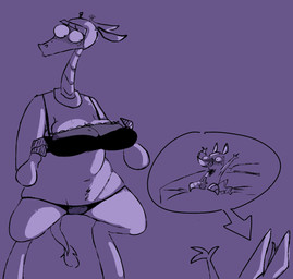 anthro armor balls bed big_breasts breasts clothing cybernetics duo embarrassed erection excited female furniture genitals headgear helmet larger_female machine male nude on_bed size_difference smaller_male smile underwear vulva the_weaver cartoon_network mao_mao:_heroes_of_pure_heart ramaraffe ratarang cyborg giraffe giraffid mammal murid murine rat rodent 2025 line_art monochrome