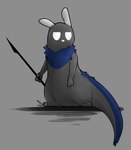 ambiguous_gender big_eyes blue_body blue_fur fur grey_background grey_body looking_at_viewer melee_weapon mouthless multicolored_body polearm simple_background solo spear standing weapon white_eyes ire-k rain_world videocult fan_character the_stoic_(ire-k) slugcat full-length_portrait hi_res portrait