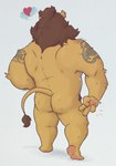 anthro butt ear_piercing gesture hand_gesture male manly nude piercing rear_view slightly_chubby slightly_chubby_male solo standing tattoo v_sign buffalonickels felid lion mammal pantherine hi_res