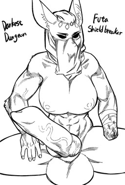 abs amputee animal_genitalia animal_penis anthro anthrofied areola balls bandage bandaged_arm big_balls big_breasts big_penis breasts canine_genitalia canine_penis covering covering_face disability erection fur genitals gynomorph huge_balls huge_breasts huge_penis hyper hyper_balls hyper_genitalia hyper_penis intersex knot looking_at_viewer missing_arm muscular muscular_anthro nipples nude penis penis_in_face simple_background solo spread_legs spreading text veil vein veiny_penis kissxmaker darkest_dungeon shieldbreaker_(darkest_dungeon) canid canine fennec_fox fox mammal true_fox english_text hi_res monochrome