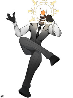 4_fingers accessory anthro anthrofied bottomwear claws clothed clothing crossed_legs eyeless faceless fingers floating_head footwear front_view fully_clothed grey_clothing halo looking_at_viewer male necktie pants pose raised_arm shirt shirt_collar shoes simple_background sitting solo suit suit_and_tie topwear white_background goldenskyzz creatures_of_sonaria roblox humanoid turrim 3:4 hi_res