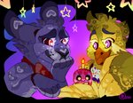 alternate_species anthro duo female furrification heart_symbol love male male/female star frillious five_nights_at_freddy's scottgames bonnie_(fnaf) chica_(fnaf) cupcake_(fnaf) avian bird chicken galliform gallus_(genus) lagomorph leporid mammal phasianid rabbit