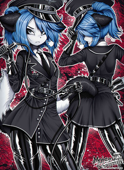abstract_background anthro armband belt black_clothing black_dress black_ears blue_eyes blue_hair blush bodily_fluids butt clothing cross dress femboy footwear fur gloves hair handwear harness hat headgear headwear inner_ear_fluff iron_cross knee_highs knee_socks leather leather_clothing leather_harness legwear looking_at_viewer looking_back makeup male medal military_cap military_uniform nazi nazi_uniform necktie pantyhose partieiadler ponytail rear_view skull_accessory socks solo sweat tail totenkopf tuft uniform whip white_body white_fur conditional_dnp tweenstrip moisha_(tweenstrip) canid canine fox mammal marble_fox red_fox true_fox absurd_res hi_res