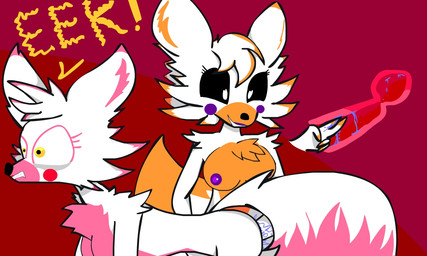 anthro breasts dialogue duo female female/female fisting fur genitals internal intraspecies machine nipples nude penetration simple_background smile text vaginal vaginal_fisting vaginal_penetration vulva e-01 five_nights_at_freddy's five_nights_at_freddy's_2 five_nights_at_freddy's_world scottgames lolbit_(fnaf) mangle_(fnaf) animatronic canid canine fox mammal robot 2016 5:3 digital_media_(artwork) english_text