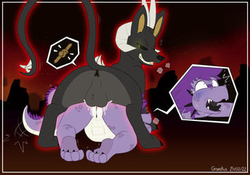 abdominal_bulge anal anal_knotting anal_penetration anthro anthro_on_feral anthro_penetrated anus bestiality black_sclera black_tongue bodily_fluids claws cutaway duo female female_penetrated feral feral_penetrating feral_penetrating_anthro forced genitals green_eyes hair horn humanoid_genitalia humanoid_vulva interspecies knotting male male/female male_penetrating male_penetrating_female markings obscured_penetration penetration penile penile_penetration pictogram purple_body purple_hair questionable_consent rape scale_markings scales sex shortstack sweat tongue vulva yellow_eyes graedius_(artist) mythology beltempest zullie_(graedius) canid canid_demon canine canis demon domestic_dog hellhound lizard mammal mythological_canine mythological_creature reptile scalie