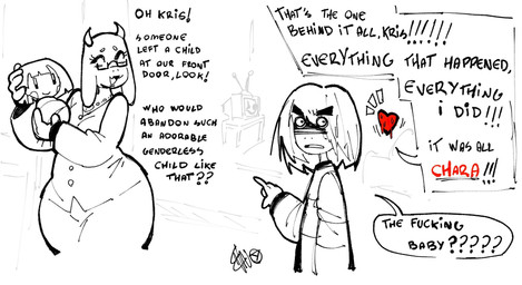 ambiguous_gender ambiguous_human anthro bottomwear clothing dialogue dress eyebrows eyelashes eyes_closed eyewear female gesture glasses group hair hand_gesture happy holding_baby horn jewelry long_sleeves mature_female necklace neonate pointing profanity short_hair skirt sweating_profusely text thick_eyebrows wide_hips young nannocansado deltarune undertale undertale_(series) chara_(undertale) gaster kris_dreemurr tenna_(deltarune) toriel bovid caprine goat human mammal soul_(undertale) 2026 digital_media_(artwork) english_text hi_res monochrome signature mother_(lore) mother_and_child_(lore) parent_(lore) parent_and_child_(lore)