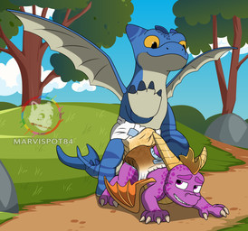 blue_body bodily_fluids claws clothed clothing diaper diaper_fetish diaper_frottage diaper_sex duo erection erection_in_diaper feces feral genital_fluids green_body horn male male/male purple_body rubbing_diaper scales smile soiled_diaper soiling spiked_tail spikes spikes_(anatomy) stinky_diaper tail unclean_diaper urine used_diaper using_diaper wearing_diaper wet_diaper wetting wetting_diaper wings marvispot84 activision dragons:_rescue_riders dreamworks mythology spyro_reignited_trilogy spyro_the_dragon spyro winger_(rescue_riders) dragon mythological_creature mythological_scalie scalie absurd_res cel_shading hi_res shaded