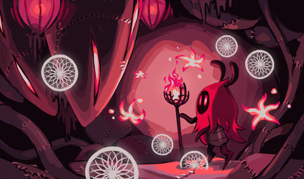 ambiguous_gender antennae_(anatomy) anthro biped detailed_background fire holding_object holding_staff red_eyes solo staff standing flavia-elric hollow_knight_(franchise) team_cherry fan_character arthropod 2026 hi_res