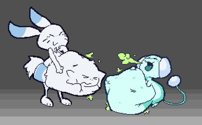 >_< ambiguous_anthro ambiguous_feral ambiguous_gender ambiguous_pred ambiguous_prey anthro anthro_pred belly big_belly big_ears biped bloated blue_ear_tips blush blush_lines burp_cloud burping chest_tuft clenched_eyes closed_smile dipstick_ears duo ear_markings eyes_closed face_imprint featureless_arms feet feral feral_prey fluffy fluffy_tail fully_inside fur gradient_background green_burp_cloud grey_background hand_imprint hand_on_belly hand_on_own_belly huge_belly imprint markings monotone_belly monotone_tail mouth_closed multicolored_ears open_mouth same_size_vore satisfied_look semi-anthro short_arms short_legs side_view simple_background small_feet smile soft_vore struggling struggling_prey tail tail_orb teal_arms teal_belly teal_body teal_face teal_feet teal_tail teal_tongue thin_tail tongue tongue_out tuft unseen_prey vore whisker_markings white_belly white_body white_ears white_face white_feet white_fur white_legs white_tail white_tuft wide_hips meatcanister beta_pokemon_games nintendo pokemon pokemon_ruby_and_sapphire_beta awanezumi beta_pokemon_(species) generation_3_pokemon lagomorph leporid mammal mudkip pokemon_(species) rodent warabbit 2026 digital_media_(artwork) english_description full-length_portrait hi_res pixel_(artwork) portrait