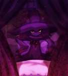 ambiguous_gender bed clothing curtains furniture hat headgear headwear looking_at_viewer magic_user night pillow red_eyes seductive solo witch magical-429 nintendo pokemon generation_4_pokemon mismagius pokemon_(species) spirit hi_res