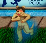 anthro balls bodily_fluids foreskin genital_fluids genitals male nude penis precum public public_nudity solo swimming_pool tongue tongue_out water_jacking young young_anthro theslimedragon mammal mustelid otter hi_res