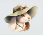 anthro clothing female hat headgear headwear orange_eyes simple_background smile solo whiskers goldendruid lagomorph leporid mammal rabbit 2020 digital_media_(artwork) headshot_portrait portrait