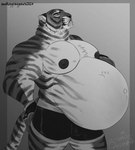 anthro belly big_belly big_muscles big_nipples big_pecs black_nipples boxers_(clothing) boxers_only chest_tuft clothed clothing fangs fetal_movement fingerless_gloves gloves hand_on_belly hand_on_butt hand_on_own_butt handwear huge_belly hyper hyper_pregnancy male muscular muscular_anthro muscular_male navel nipples pecs pregnant pregnant_anthro pregnant_male simple_background solo standing teeth thick_thighs topless topless_anthro topless_male tuft underwear underwear_only smokeygraypaws epic_games fortnite oscar_(fortnite) felid mammal pantherine siberian_tiger tiger greyscale hi_res monochrome