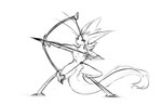 anthro arrow_(weapon) bow_(weapon) digital_drawing_(artwork) digital_media_(artwork) female fur holding_object holding_weapon mammal monochrome nipples nude out-of-placers ranged_weapon simple_background solo tail watsup weapon white_background yinglet