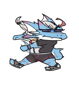 anthro blue_body blue_scales bottomwear chibi clothing footwear furgonomic_piercing furgonomics hair humor male piercing sandals scales scar shoes shorts solo tail white_hair ama_imakuma lifewonders live_a_hero mythology hydoor dragon mythological_creature mythological_scalie scalie