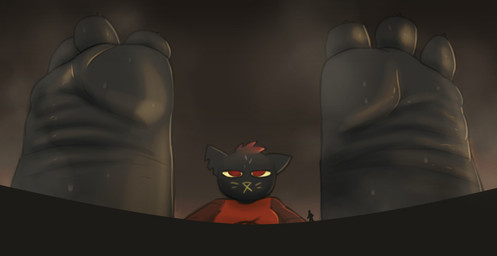 3_toes anthro bodily_fluids duo feet female foot_focus foot_towering_over_micro micro musk musky_feet oblivious red_eyes smelly smelly_feet sweat sweaty_feet toes wrinkled_feet wrinkles zalbox34 night_in_the_woods mae_borowski domestic_cat felid feline felis mammal 2025 hi_res