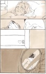 bed bodily_fluids crying death duo elderly eyewear female furniture gas_mask goggles hair hand_holding heart_symbol hospital male mask medical near_death patient pillow sad tears oikawa_uso human mammal monster comic monochrome sepia