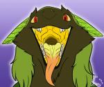 ambiguous_gender cheek_tuft facial_tuft fangs fel_(rakshajareth) green_sclera hair hybrid jeany545 long_hair looking_at_viewer mouth_shot open_mouth palate plant red_eyes sergal solo teeth tongue tuft