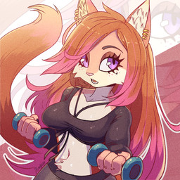 4_fingers anthro breasts brown_hair claws clothed clothing countershade_face countershade_fur countershade_torso countershading ear_piercing exercise eyebrows eyelashes female fingers fur hair inner_ear_fluff midriff navel piercing purple_eyes solo tail tuft weightlifting workout drawligator felid feline mammal 1:1 hi_res