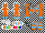 anthro blue_body blue_eyes blue_fur cheek_tuft facial_tuft fluffy fluffy_chest fluffy_tail fur heterochromia orange_body orange_eyes orange_fur shapes solo tail tuft epilepsy_warning goonis orange_peel_(goonis) unknown_species 4:3 absurd_res hi_res model_sheet