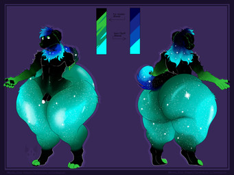anthro balls big_butt butt cosmic_hair ethereal_hair fur genitals hair head_tuft huge_butt huge_hips huge_thighs hyper hyper_butt hyper_legs hyper_thighs male nude nude_anthro penis simple_background small_balls small_penis small_top_big_bottom smaller_on_top smaller_top solo star tail thick_thighs tuft wide_hips hyenahavoc canid canine mammal 4:3 absurd_res character_request digital_media_(artwork) hi_res model_sheet