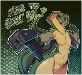 5_fingers anthro apode border countershading eyelashes fangs featureless_chest featureless_crotch female female_anthro fingers fist front_view green_tail green_text gun holding_gun holding_object holding_ranged_weapon holding_weapon huge_thighs legless navel open_mouth open_smile pupils ranged_weapon serpentine slit_pupils small_waist smile snake_hood solo tail teeth text thick_tail thick_thighs weapon white_border wide_hips yellow_body yellow_countershading yellow_sclera conditional_dnp welwraith deadlock_(game) valve valve_corporation vyper_(deadlock) draconcopode naga reptile scalie snake 2025 digital_media_(artwork) hi_res portrait three-quarter_portrait