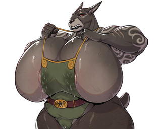 5_fingers anthro areola areola_slip belt belt_buckle big_breasts black_lips bodily_fluids breasts buckle clenched_teeth clothed clothing eye_scar facial_scar female female_anthro fingers genital_fluids huge_breasts hyper hyper_breasts lactating lactating_through_clothing lips looking_at_viewer muscular muscular_anthro muscular_female red_eyes scar solo tail teeth topwear undersized_clothing undersized_topwear vaginal_fluids vaginal_fluids_through_clothing vein veiny_breasts wet wet_clothing weatherbane nintendo the_legend_of_zelda wind_waker stella_(rexpecs) canid canine canis darknut domestic_dog mammal digital_media_(artwork) hi_res