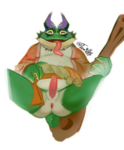 anthro aroused dragonfrog erection male overweight slightly_chubby solo the_largo teewhup dota mythology valve largo largo_the_bard_(dota) amphibian dragon frog humanoid mythological_creature mythological_scalie scalie hi_res