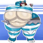 1:1 alexa_(gomibin) anthro belly belly_overhang big_belly big_breasts bottomwear breasts clothing ear_piercing eyes_closed female geebie33 generation_1_pokemon gloves hair hand_behind_head handwear hi_res holding_object holding_pokeball huge_breasts huge_thighs hyper hyper_breasts hyper_hips hyper_thighs legwear mammal multicolored_hair nintendo nipple_outline overweight overweight_anthro overweight_female piercing pokeball pokemon pokemon_(species) shirt skirt smile snorlax solo team_aqua thick_thighs thigh_highs topwear two_tone_hair under_boob wide_hips