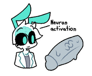 ambiguous_gender antennae_(anatomy) anthro big_penis black_sclera brain chest_tuft clothing eyelashes femboy fur genitals green_body green_eyes grey_clothing hair huge_penis humanoid_genitalia humanoid_penis looking_at_genitalia looking_at_penis male organs penis solo text tuft vein veiny_penis white_body white_clothing white_fur white_hair zyneru neuron_activation zyneru_(character) alien english_text meme
