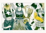 anthro belt blonde_hair bottle bottomwear clothing collar container dancing ear_piercing facial_piercing female fishnet_clothing fishnet_topwear group hair holding_bottle holding_container holding_object midriff navel nose_piercing pants piercing risograph shirt simple_background spiked_collar spikes studded_belt studs sweatpants t-shirt topwear whale_tail white_background goblinstunts adidas deftones incubus_(band) slipknot domestic_cat felid feline felis mammal hi_res traditional_media_(artwork)
