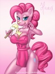 anthro anthrofied apron apron_only batter big_breasts blue_eyes breasts clothed clothing cutie_mark female hair licking licking_lips licking_own_lips looking_at_viewer mane mostly_nude nude pink_hair pose self_lick skimpy solo tail tongue tongue_out hirurux friendship_is_magic hasbro my_little_pony pinkie_pie_(mlp) earth_pony equid equine horse mammal pony 2012 pink_theme