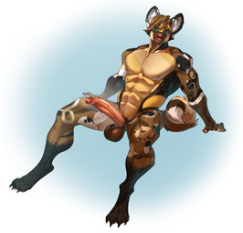 abs anthro balls bangs biceps black_body black_claws black_ears black_fur black_paws black_spots blush blush_lines brown_balls brown_body brown_eyebrows brown_fur brown_hair brown_hands claws curled_tail dipstick_tail ear_piercing ear_ring erection eyebrows fur genitals glans gradient_background green_eyes hair head_tilt humanoid_genitalia humanoid_penis industrial_piercing inner_ear_fluff leaning leaning_backward looking_at_viewer male markings muscular muscular_male muscular_thighs nipples pawpads pecs penis piercing pink_nose pink_pawpads pink_penis pink_tongue ring_piercing serratus simple_background sitting smile smiling_at_viewer solo spots tail tail_markings tan_spots tongue trapezius tuft v-cut vein veiny_muscles veiny_penis white_inner_ear white_inner_ear_fluff white_spots white_tail_tip indigochto roland_(wildpaws2048) african_wild_dog canid canine mammal 2025 absurd_res hi_res