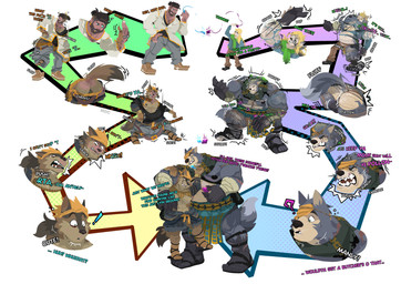 anthro big_muscles blue_body blue_fur bottomwear brown_body brown_fur clothing duo eye_patch eyewear fur growth human_to_anthro identity_death male male/male muscle_growth muscular muscular_anthro muscular_male nipples pecs scar simple_background species_transformation transformation transformation_sequence mdcackle anothereidos_of_dragon_vein_r orta_(anothereidos_r) pollon_(anothereidos_r) canid canine canis human jackal mammal wolf absurd_res hi_res