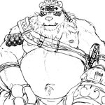 anthro belly male moobs nipples overweight overweight_anthro overweight_male simple_background solo white_background laohu lifewonders tokyo_afterschool_summoners kimun_kamui_(tas) bear mammal 1:1 2020 hi_res monochrome