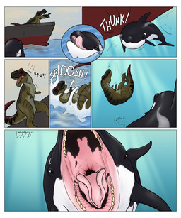 ambiguous_gender border feral feral_pred group human_prey imminent_vore licking licking_lips male mouth_shot onomatopoeia open_mouth oral_vore sea sharp_teeth ship sinking sound_effects teeth text tongue tongue_out trio underwater vehicle vore water watercraft white_border longscary tank_(longscary) aquatic cetacean dinosaur dolphin human mammal oceanic_dolphin orca prehistoric_species reptile saurischian scalie theropod toothed_whale tyrannosaurid tyrannosauroid tyrannosaurus tyrannosaurus_rex 2026 comic hi_res