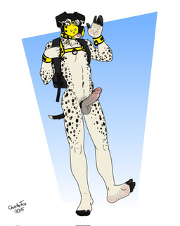 accessory animal_mask anthro backpack balls barbell_piercing barefoot belly blinking blinking_at_viewer blue_eyes bodily_fluids circumcised cock_ring collar ear_piercing ear_ring ears_down erection feet genital_fluids genitals glans humanoid_feet humanoid_genitalia humanoid_penis jewelry looking_at_viewer male mask navel navel_piercing nipple_piercing nipples nude nude_anthro nude_male penis penis_accessory penis_jewelry piercing pivoted_ears plantigrade precum pup_mask raised_hand ring_piercing soles solo tail toes tongue tongue_out vein veiny_penis wearing_backpack yellow_pup_mask bartek22 chris_the_dalmatian_(bartek22) canid canine canis dalmatian domestic_dog mammal 2025 hi_res