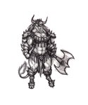 abs anterior_nasal_aperture anthro armor award axe biceps big_chest blade bone bone_armor bottomwear breasts broad_shoulders clothed clothing female hair holding_object holding_weapon hooves horn light_armor loincloth long_hair melee_weapon muscular muscular_anthro muscular_arms muscular_female muscular_legs muscular_thighs navel neck_muscles pauldron simple_background skull solo spiked_armor spiked_armwear spiked_legwear spikes standing tail tail_tuft topwear trophy tuft unconvincing_armor vein veiny_muscles weapon white_background krigg european_mythology greek_mythology mythology bovid bovine mammal minotaur 2019 hi_res