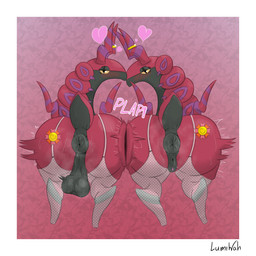 anus badge balls bedroom_eyes blush blush_lines bodily_fluids butt butts_touching clothing digit_ring duo eyelashes female feral genitals impact_lines jewelry legwear legwear_only long_eyelashes looking_at_viewer looking_back male mostly_nude motion_lines musk narrowed_eyes perineum presenting presenting_hindquarters puffy_anus rear_view ring seductive simple_background squish stockings stockings_only sweat sweatdrop sweaty_butt sweaty_genitalia tail text thigh_squish vulva wedding_ring lumiwah nintendo pokemon generation_5_pokemon pokemon_(species) scolipede 1:1 2025 absurd_res artist_name digital_drawing_(artwork) digital_media_(artwork) hi_res shaded signature