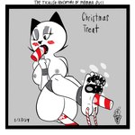 3_toes ankles_tied anthro areola bent_leg between_feet big_breasts big_eyes biped black_border black_ears black_eyebrows black_eyes black_lips black_nose black_pawpads black_text black_whiskers blush bodily_fluids border bound breasts candy candy_cane candy_cane_in_mouth candy_cane_in_pussy candy_in_mouth dessert eyebrows eyelashes eyeshadow feet female fingers food food_fetish food_in_mouth food_in_pussy food_insertion food_play freckled_face freckles fur genital_fluids glistening glistening_areola glistening_eyelids glistening_lips glistening_pawpads grey_areola grey_background grey_eyeshadow grey_nipples hands_tied heavy_blush holidays humanoid_hands improvised_sex_toy legs_tied light_body light_fur lips long_eyelashes looking_down looking_pleasured makeup mature_anthro mature_female nipples nude nude_anthro nude_female object_in_pussy one_eye_half-closed oral oral_penetration pawpads penetration plantigrade pointy_ears prick_ears pussy_juice_on_candy_cane pussy_juice_on_food pussy_juice_on_object red_blush simple_background sitting solo text thick_lips thick_thighs thin_eyebrows three-quarter_view tickling tickling_feet toes vaginal vaginal_fluids vaginal_penetration whiskers white_body white_border white_breasts white_fur uncle_flaco christmas the_complex_adventures_of_eddie_puss mother_puss domestic_cat felid feline felis mammal 1:1 2024 dated digital_drawing_(artwork) digital_media_(artwork) english_text hi_res signature