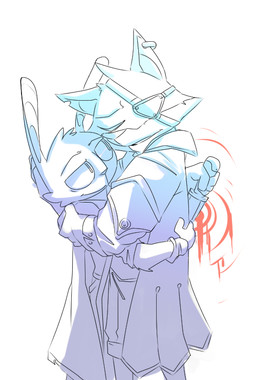 anthro biped clothed clothing dagger duo ear_piercing eye_patch eyes_closed eyewear fully_clothed fur gloves handwear holding_dagger holding_melee_weapon holding_object holding_weapon hug male melee_weapon piercing simple_background weapon white_background yvngsl1me stories:_the_path_of_destinies lapino reynardo canid canine fox lagomorph leporid mammal rabbit red_fox true_fox