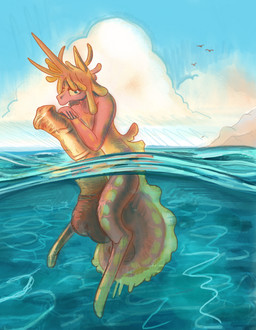 animal_genitalia animal_penis anthro big_penis cloud equine_genitalia equine_penis genitals huge_penis hyper hyper_genitalia hyper_penis looking_at_viewer male partially_submerged penis sea solo water yearofthesnitch aquatic fish seahorse syngnathid syngnathiform hi_res
