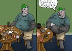 anthro belly clothed clothing eating eating_food food food_fetish food_play male navel nekot obese obese_anthro obese_male overweight overweight_anthro overweight_male solo text weight_gain nekotthebrave canid canine canis mammal wolf absurd_res english_text hi_res sequence