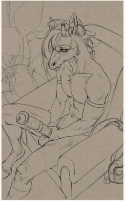 anthro armchair balls border chair decoration flower furniture genitals hooves inside male masturbation open_mouth penis plant sitting solo white_border belgefor giraffe giraffid mammal 5:8 absurd_res hi_res monochrome sketch