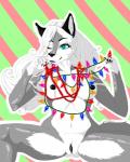 anthro beads breasts clitoris female genitals holidays lights nipples piercing pussy solo abhishri christmas abhi canid canine canis domestic_dog husky mammal nordic_sled_dog spitz hi_res