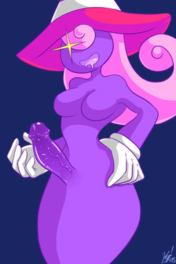 big_breasts bodily_fluids breasts clothed clothed_gynomorph clothed_humanoid clothed_intersex clothing crossgender drooling erection ftg_crossgender fti_crossgender genitals gloves gynomorph hair hair_over_eyes hand_on_hip handwear hat hat_only headgear headgear_only headwear headwear_only humanoid_genitalia humanoid_penis intersex legless long_hair mostly_nude mostly_nude_gynomorph mostly_nude_humanoid mostly_nude_intersex not_furry open_mouth penis pink_hair purple_body purple_penis sackless saliva simple_background smile solo sparkles standing white_clothing white_gloves white_handwear kiwi_(artist) mario_bros nintendo paper_mario vivian_(mario) ghost humanoid shadow_siren spirit 2015 2:3 digital_media_(artwork) signature