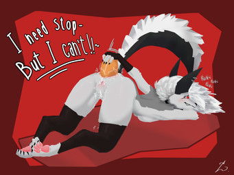 almost_fully_inside ambiguous_fluids anal anal_masturbation anal_penetration anthro anus ass_up black_nails black_nose cheek_tuft clothing collar colored_nails ear_piercing eyelashes facial_tuft female fingerless_gloves fluffy fluffy_tail fur genitals gloves hair handwear humanoid_genitalia humanoid_vulva large_penetration legwear lying_on_breasts masturbation multicolored_body multicolored_fur nails pawpads penetration piercing pink_pawpads raised_tail sex_toy sex_toy_insertion solo stockings tail text toying_self tuft vulva white_body white_fur white_hair udontseeme2403 hellaverse helluva_boss mythology loona_(helluva_boss) canid canid_demon canine demon hellhound humanoid mammal mythological_canine mythological_creature 4:3 absurd_res english_text hi_res