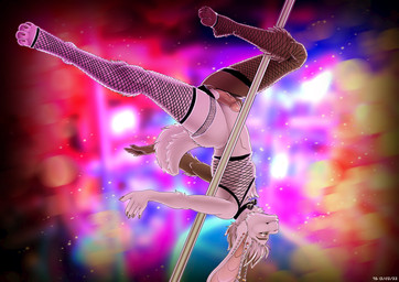 5_fingers anthro asymmetrical_coloring balls bell black_white_body chest_tuft clothed clothing collar dancing ear_piercing erection eyebrows eyelashes feet femboy fingers fishnet_clothing fur genitals green_eyes hair half-closed_eyes humanoid_genitalia humanoid_penis jockstrap lgbt_pride long_ears male multicolored_body multicolored_fur narrowed_eyes penile penis piercing pole pole_dancing simple_background slim solo stripper stripper_pole tail tail_tuft tuft two_tone_body underwear upside_down vein veiny_penis rastishka_grasshopper evelyn_(yutubaketa) domestic_rabbit harlequin_rabbit lagomorph leporid lop_rabbit mammal oryctolagus rabbit absurd_res digital_media_(artwork) hi_res