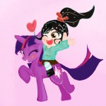 black_hair blush duo female feral fur hair heart_symbol horn multicolored_hair one_eye_closed open_mouth purple_body purple_fur purple_hair quadruped tail two_tone_hair ponylicking disney friendship_is_magic hasbro my_little_pony mythology wreck-it_ralph twilight_sparkle_(mlp) vanellope_von_schweetz equid equine human mammal mythological_creature mythological_equine unicorn 1:1 crossover hi_res